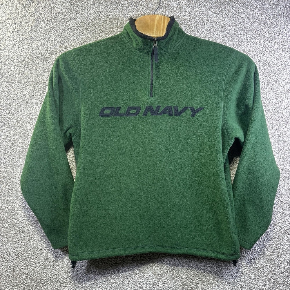 Y2K Grunge Old Navy Fleece Streetwear  Spellout Mens Large Green Fleece 1/4 Zip